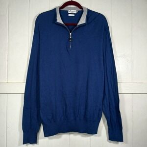 Peter Millar Crown Soft Quarter Zip Sweater Cotton Silk Mens XL Blue MS18S01